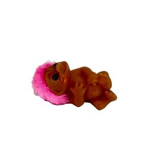 Troll Doll Pink Hair Brown Newborn Body Laying Down 3 In Vintage 1985 Dam Baby